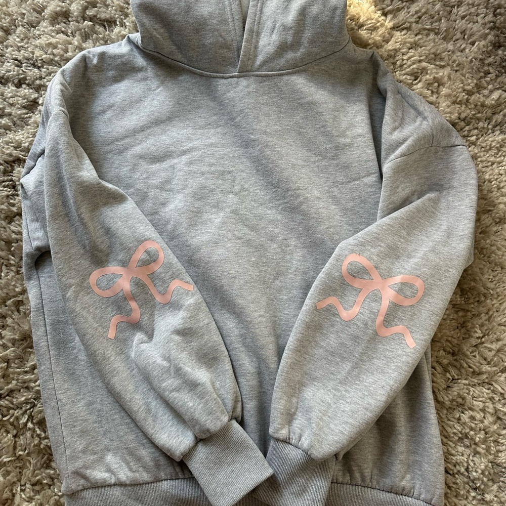 Gray Hoodie with Pink Bow Accents